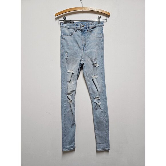 NEW Divided H&M Jeans Womens 2 Blue Denim Light Wash Cotton Blend Distressed - Picture 1 of 7